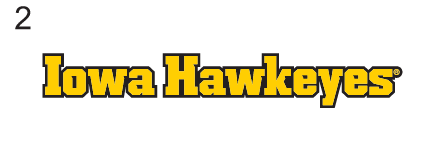 Iowa Hawkeyes wordmark, yellow with black outline variant, cell 42
