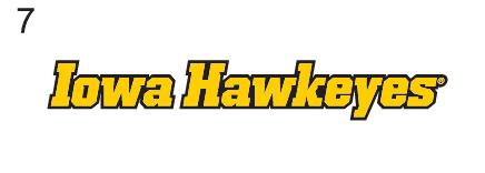 Iowa Hawkeyes wordmark, yellow with black outline, italic variant, cell 47