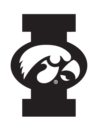 Iowa logo with Tigerhawk, black and white variant, cell 11