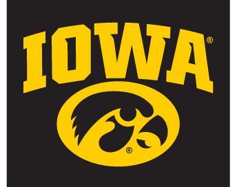Iowa wordmark with Tigerhawk, color on black variant, cell 14