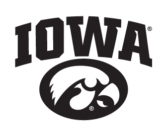 Iowa wordmark with Tigerhawk, black and white variant, cell 15