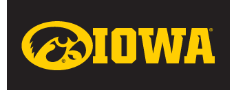 Iowa wordmark with Tigerhawk, color horizontal on black variant, cell 18