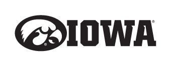 Iowa wordmark with Tigerhawk, black and white horizontal variant, cell 19