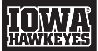 Iowa Hawkeyes wordmark, white outline on black variant, cell 24