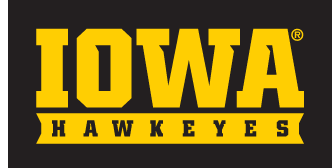 Iowa Hawkeyes wordmark, color horizontal on black variant, cell 26