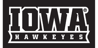 Iowa Hawkeyes wordmark, white outline horizontal on black variant, cell 28