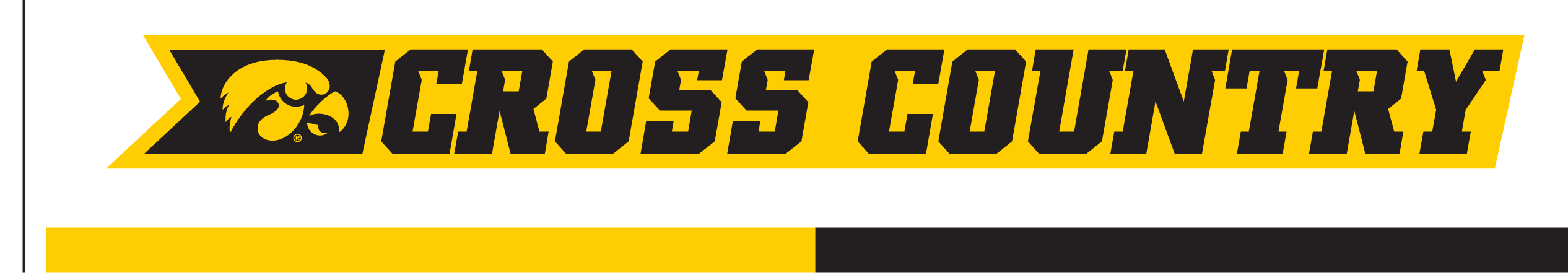 Iowa Hawkeyes logo, Cross Country, black and gold, italic variant, cell 6