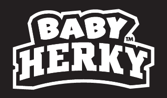 Baby Herky Wordmark, black and white on dark variant, cell 36