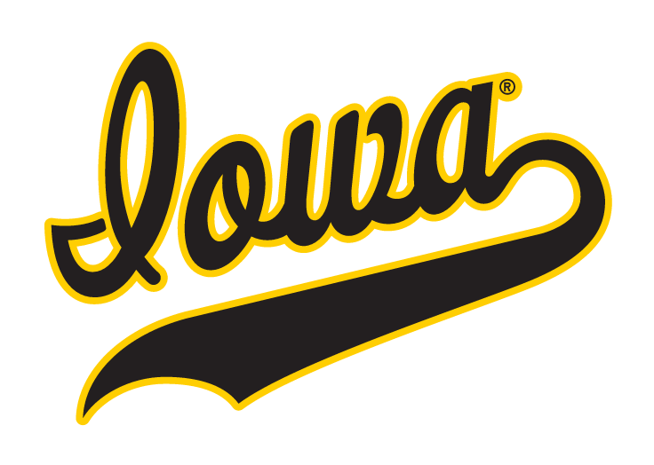 Iowa script wordmark, black with yellow outline variant, cell 1
