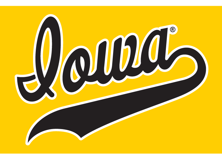Iowa script wordmark, black with white outline variant, cell 2