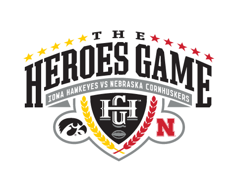 Heroes Game logo, full color with Iowa Hawkeyes and Nebraska Cornhuskers text variant, cell 5