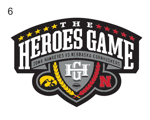 Heroes Game logo, full color with Iowa Hawkeyes and Nebraska Cornhuskers text variant, cell 6