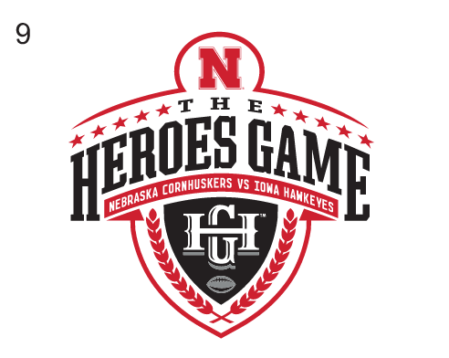 Heroes Game logo, full color with Iowa Hawkeyes and Nebraska Cornhuskers text variant, cell 9
