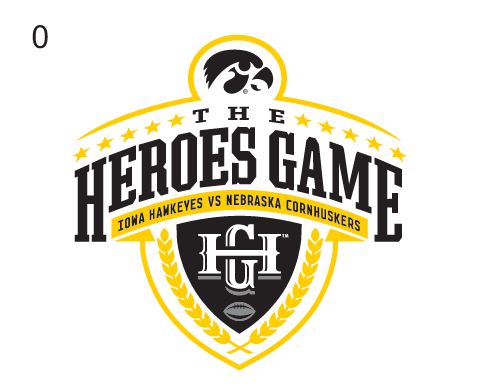Heroes Game logo, full color with Iowa Hawkeyes and Nebraska Cornhuskers text variant, cell 10