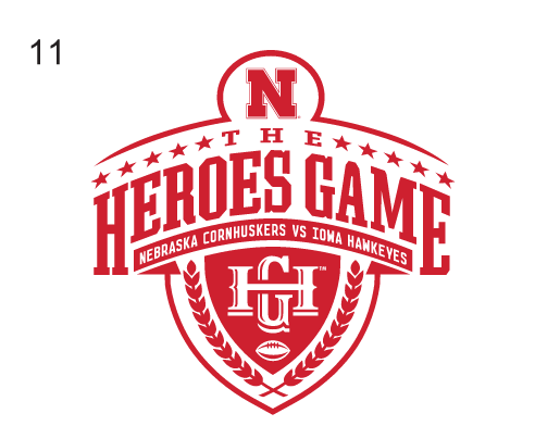 Heroes Game logo, full color with Iowa Hawkeyes and Nebraska Cornhuskers text variant, cell 11