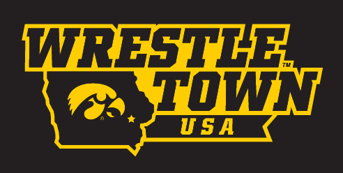 Wrestle Town USA logo, yellow outline on black, horizontal variant, cell 10
