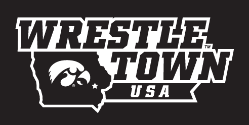Wrestle Town USA logo, white outline on black, horizontal variant, cell 12