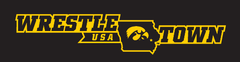 Wrestle Town USA logo, yellow outline on black, horizontal compact alternate variant, cell 18