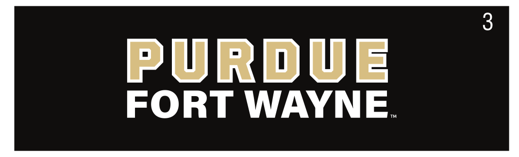 Purdue Fort Wayne wordmark, gold outline/solid on black variant, cell 30