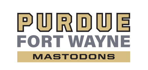 Purdue Fort Wayne Mastodons wordmark, gold outline/solid variant, cell 35