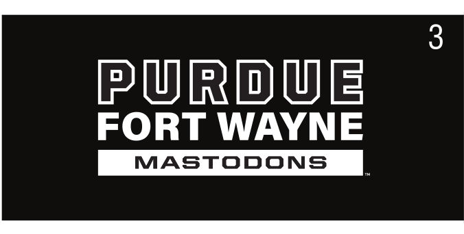 Purdue Fort Wayne Mastodons wordmark, white outline/solid on black variant, cell 37