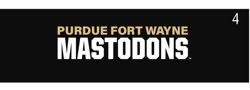 Purdue Fort Wayne Mastodons stacked wordmark, white on black variant, cell 48