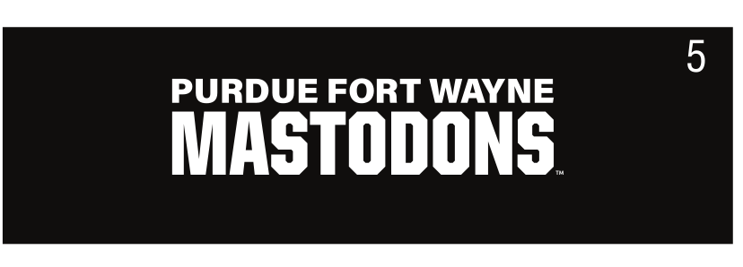 Purdue Fort Wayne Mastodons stacked wordmark, white on black variant, cell 51
