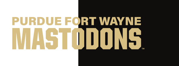 Purdue Fort Wayne Mastodons stacked wordmark, gold on white variant, cell 52