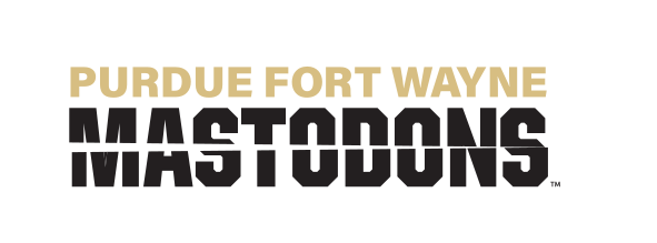 Purdue Fort Wayne Mastodons stacked fractured wordmark, black on white variant, cell 54