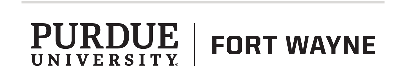 Purdue University Fort Wayne horizontal lockup, black on white variant, cell 92