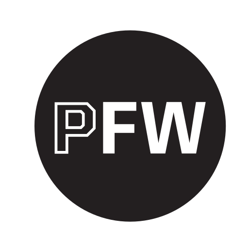 PFW monogram, black circle, outlined P variant, cell 101