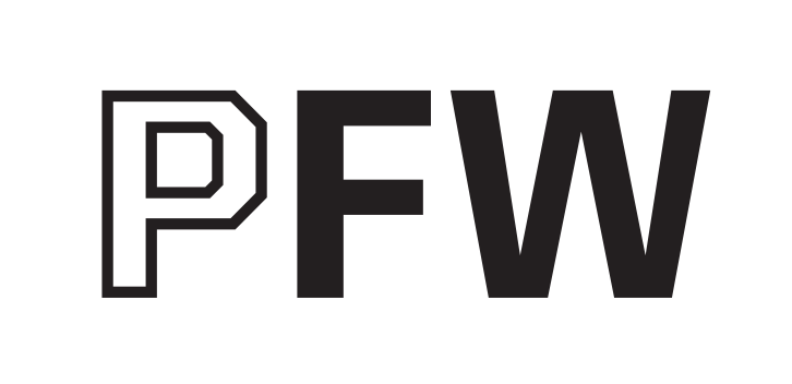 PFW lettermark, outlined P, black variant, cell 107