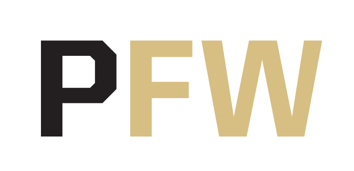 PFW lettermark, black and gold variant, cell 109