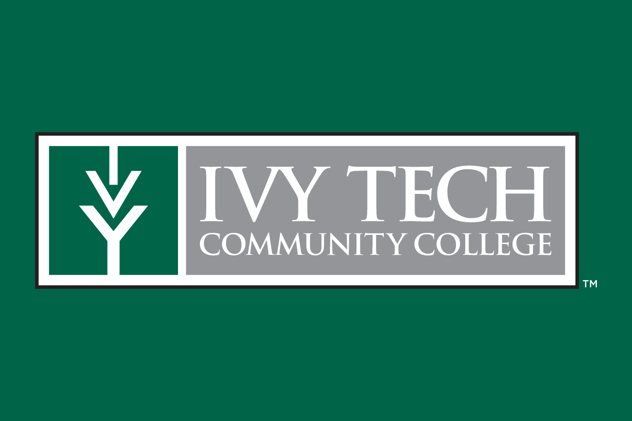 Ivy Tech Community College logo, horizontal reverse on green variant, cell 2