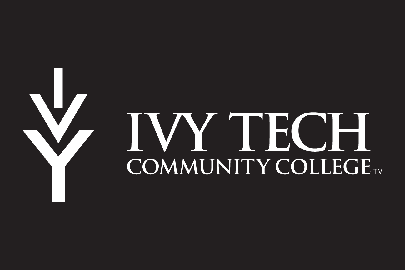Ivy Tech Community College logo, horizontal reverse on black variant, cell 30