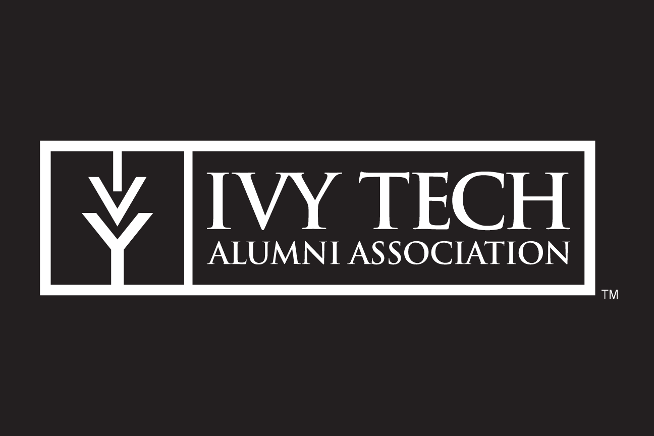 Ivy Tech Alumni Association logo, horizontal, white on black variant, cell 42