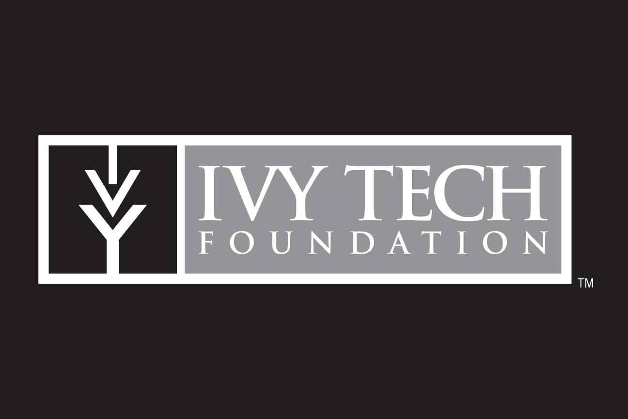 Ivy Tech Foundation logo, horizontal, white on black variant, cell 50