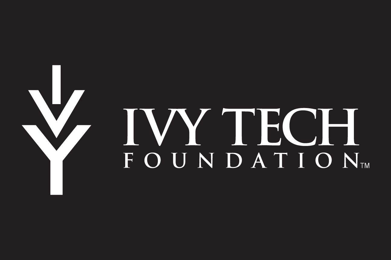 Ivy Tech Foundation logo, horizontal unboxed, white on black variant, cell 54