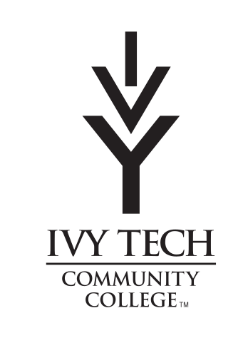 Ivy Tech Community College logo, vertical stacked black variant, cell 25