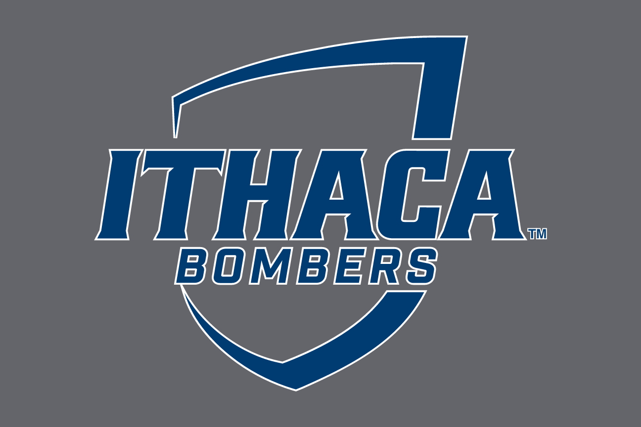 Ithaca Bombers primary logo, blue on grey variant, cell 26