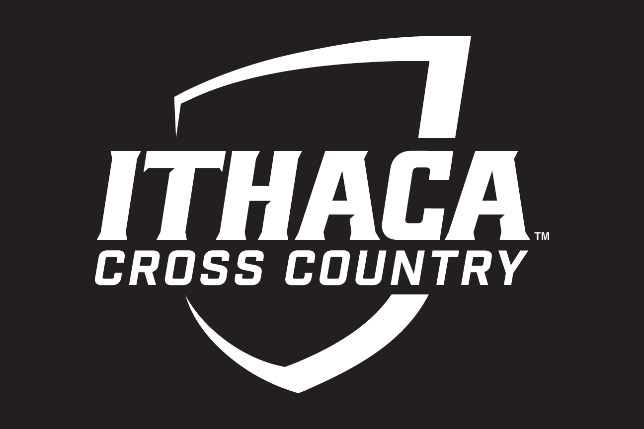 Ithaca College Cross Country logo, white reverse on black variant, cell 74