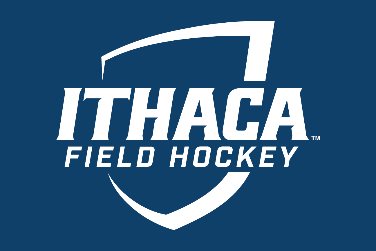 Ithaca College Field Hockey logo, white reverse on navy variant, cell 76