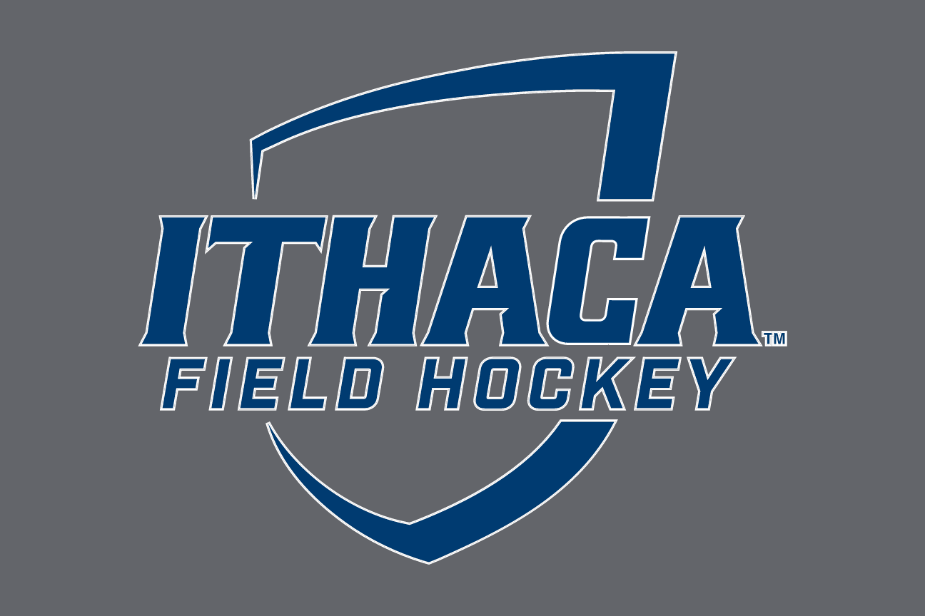 Ithaca College Field Hockey logo, navy/white on grey variant, cell 77