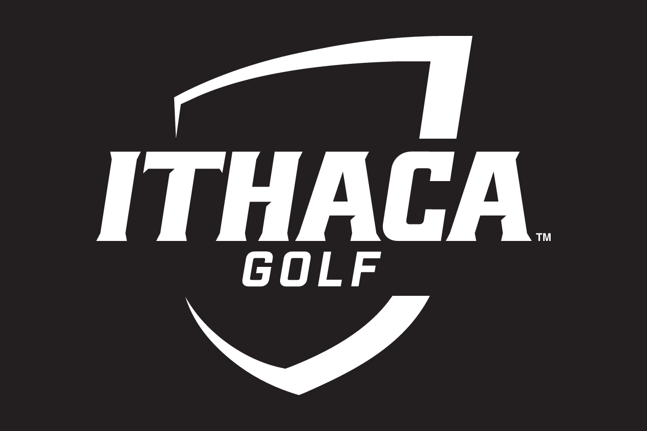 Ithaca College Golf logo, white reverse on black variant, cell 89