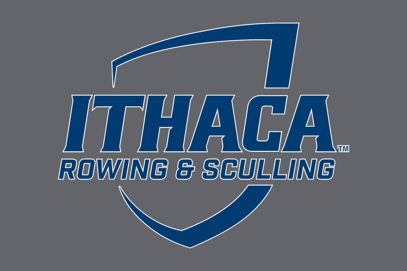 Ithaca Rowing & Sculling logo, blue and white on grey variant, cell 117