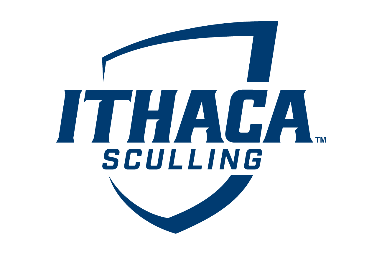 Ithaca Sculling logo, blue and white on white variant, cell 120