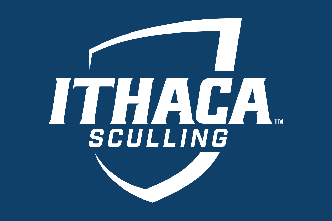 Ithaca Sculling logo, white on blue variant, cell 121