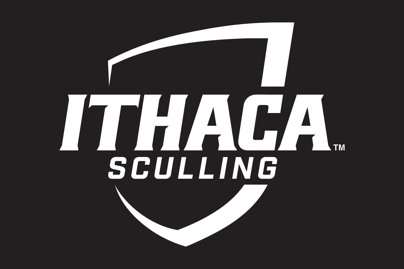 Ithaca Sculling logo, white on black variant, cell 124