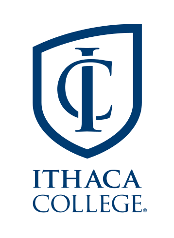 Ithaca College logo, stacked large icon, blue/gold variant, cell 13