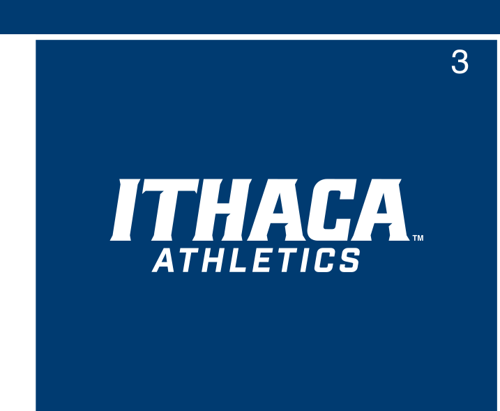 Ithaca Athletics wordmark, white on blue variant, cell 30